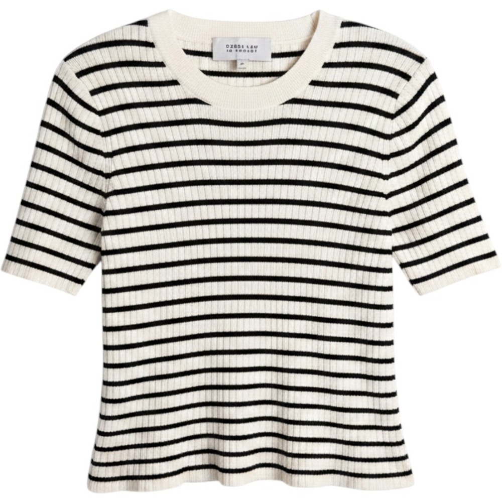Derek Lam 10 Crosby Ribbed Knit Top Womens S White Black Cotton Cashmere Striped